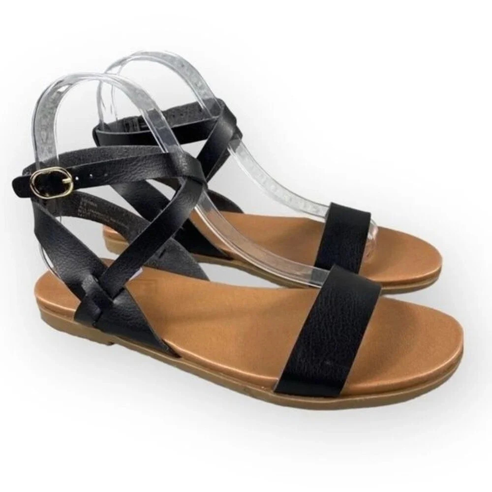 ABOUND Sienna Flat Ankle Strap Sandal Black‎ Size 5.5